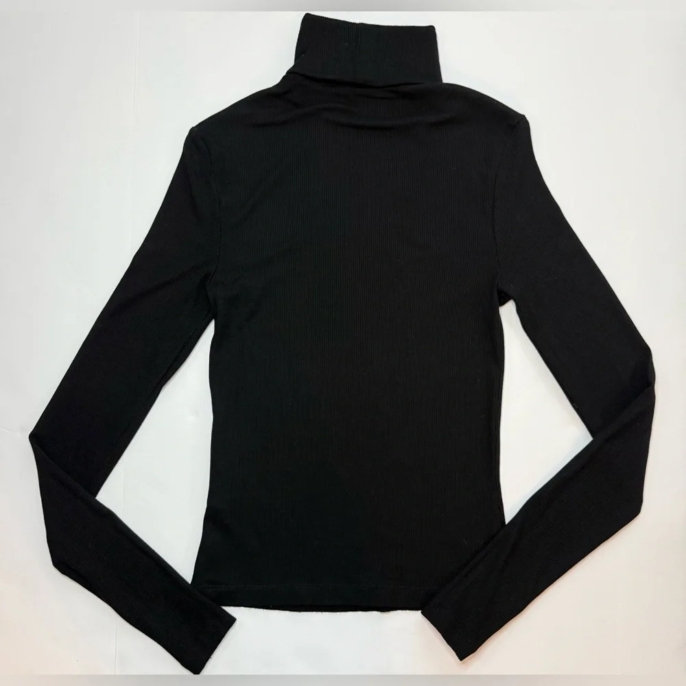 H&M Ribbed Turtleneck Shirt Fitted Viscose Long Sleeves Black Size S